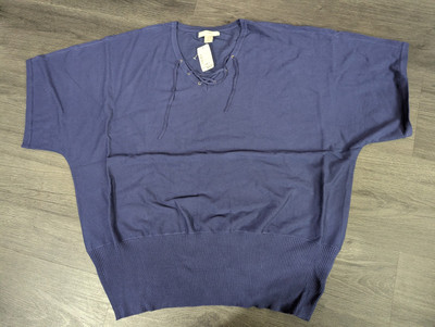 CJ Banks Blue Short Sleeve Elastic Waist 3x Pullover Top NWT