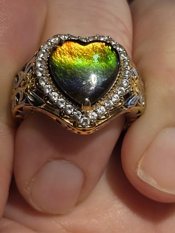 Gems En Vogue Ammolite Rainbow Heart Ring Rhodium Over Silver Size 8 - Image 3 of 4