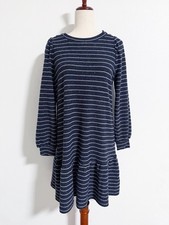 Loft Striped Slub Knit Ruffle Hem Dress Navy Size S