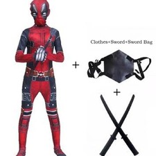 Kids Deadpool Halloween Costume Boys Superhero Jumpsuit Bodysuit Swords Gifts     