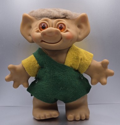 1960s Troll Doll Uneeda Wishnik 7'' Tall Boy Doll Brown Hair Felt Clothing 