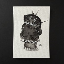 ACEO Original Art Card 2.5x3.5 featuring a Shark in a Moomoo by HausOfRen