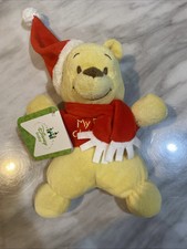 Disney Baby Winnie the Pooh Plush Doll Soft  Cuddly Christmas Santa Hat Holiday