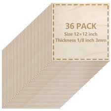 36 Pack Basswood Sheets 1/8 inch, 3mm Basswood for Laser Cutting, 12 x 12 inc...