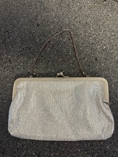 Silver Lame' Evening Handbag/Clutch Kiss Closure Vintage