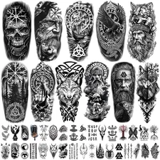 77 Sheets Viking Temporary Tattoos Adult Kids, Viking Pirate Tribal Totem Fake