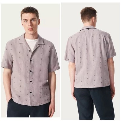 New Rag & Bone $258 Avery Embroidered Linen Shirt In Gull Remi Stripe Size: XL