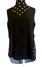 Derek Lam 10 Crosby-Black/Blue Sleeveless Silk Blouse-Size 6