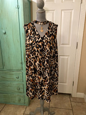 LUX II, WOMENS, SLEEVELESS, LINED, ANIMAL PRINT, V-NECK, SHIFT TYPE DRESS, LARGE