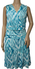Envi Womens Turquoise & White Sleeveless Printed Surplice Wrap Dress Size S