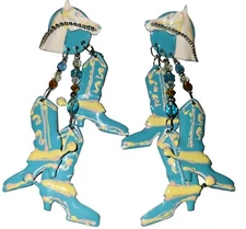 LUNCH AT THE RITZ BLUE WESTERN COWBOY BOOTS HORSE DANGLE PIERCED EARRINGS