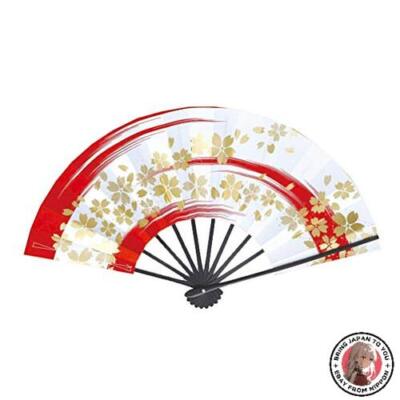 NEW Dancing fan Ai 1370-71 Gold cherry blossom Kasumi red black lacquer fan box
