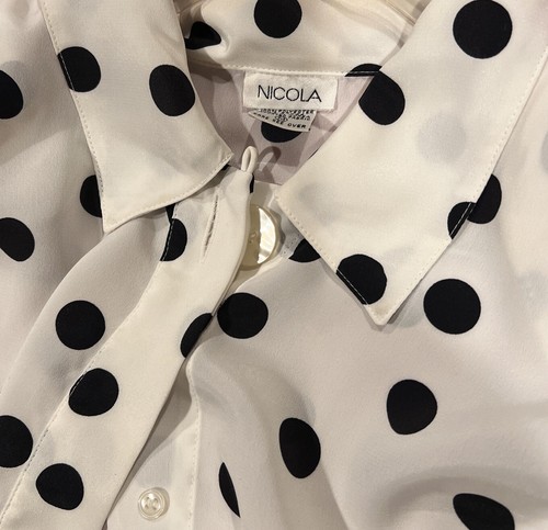 NICOLA LONG SLEEVES BUSINESS BLOUSE BLACK & WHITE POLKA DOT - Picture 3 of 6