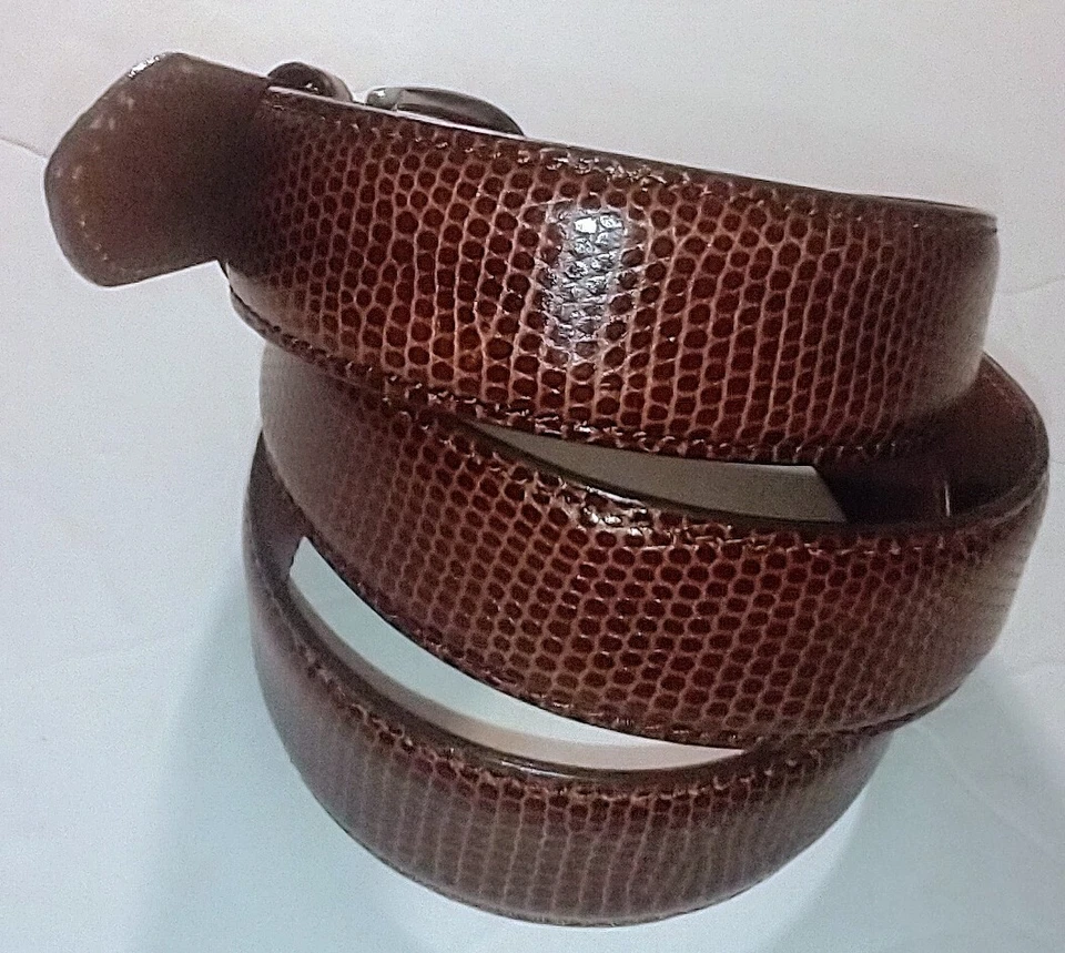 Cinturón Mujer Ann Taylor Marrón/Rojo Cuero Italiano Reptil Serpiente Repujado Talla: L Foto 3 de 4