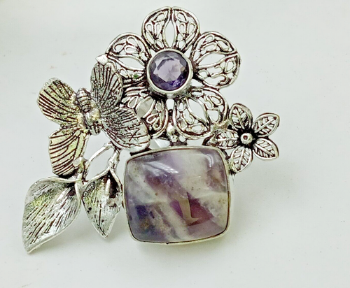 925 Sterling Silver Amethyst &Topaz Gemstone Handmade Jewellry Ring Size-7 - Picture 2 of 4