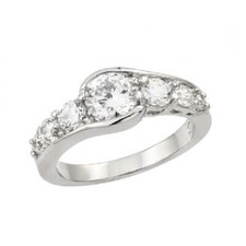 Sterling Silver CZ Stones Ladies Ring w/ 6 mm 1 ct Round Cut Center CZ