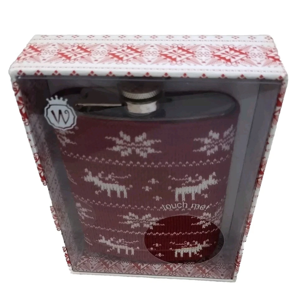 Suéter de vacaciones de 7 oz con diseños de ojos salvajes de acero inoxidable de Navidad rojo frasco de cadera Foto 3 de 4