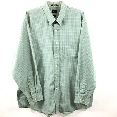 Arrown Shirt Mens XL Green Blue Check Long Sleeve Button Down Wrinkle Free