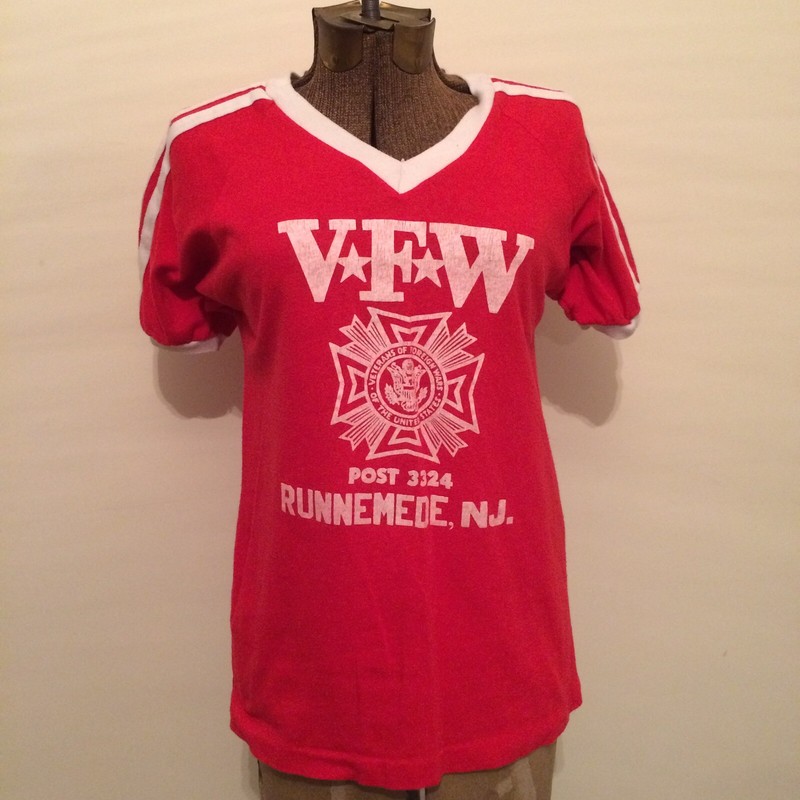 VTG thrift store VFW Post 3324 Red White indie rock T-shirt Bantam SMALL 34-36