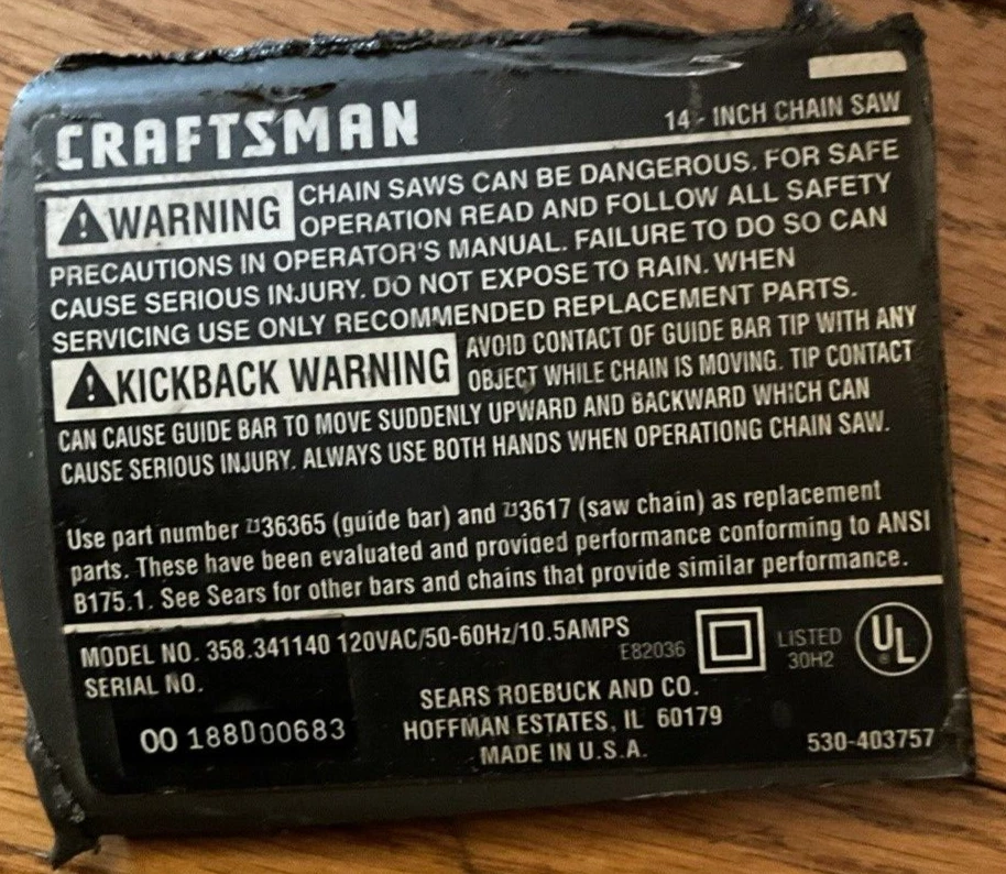 Motosierra eléctrica Craftsman 358.341140 14" carcasa derecha plus 12 hexagonales 530402201 Foto 4 de 4