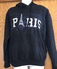 Paris France Eiffel Tower Unisex Childrens Sz L10/12 Navy Blue Hooded Sweatshirt
