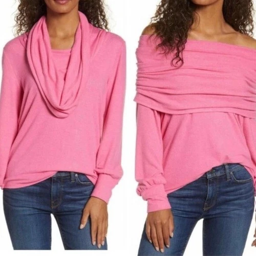 New Gibson Convertible Neck Sweater Size XS Lipstick Pink Lightweight Girlie