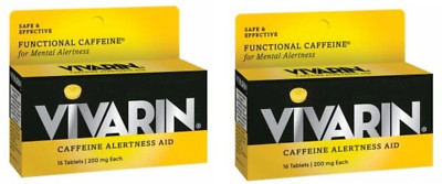 2 Pack Vivarin Caffeine Alertness Aid Tablets Mental Alertness 200mg 16 Each