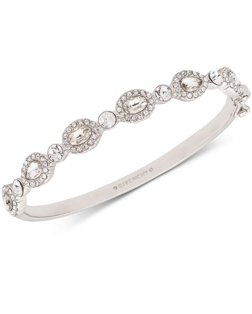 $59 GIVENCHY SILVER TONE CLEAR CRYSTAL BANGLE BRACELET A11