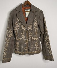 Paparazzi By Biz Women's Embroidered Floral Brown Plaid Boho Blazer Jacket S