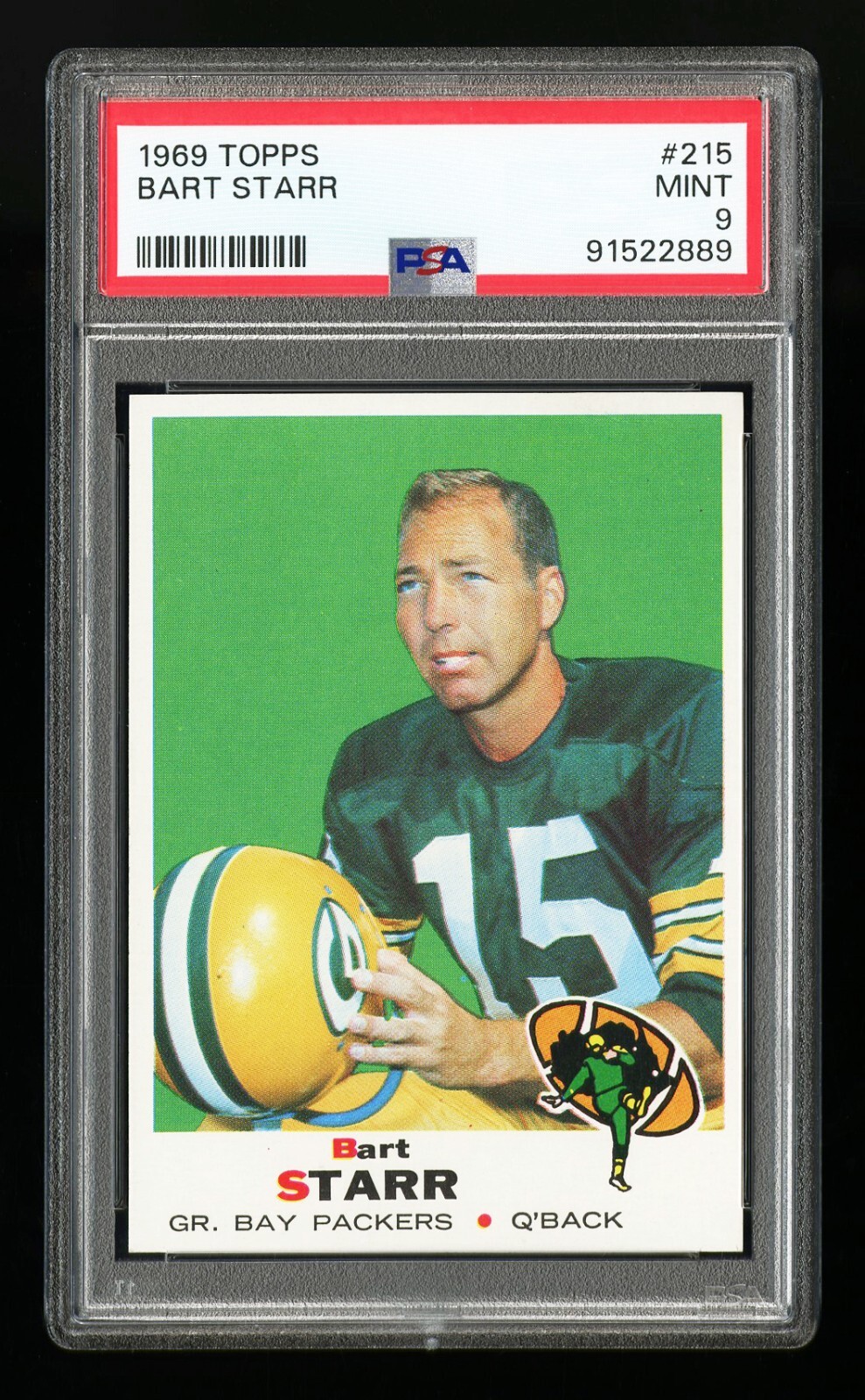 1969 Topps #215 Bart Starr PSA 9 Centered - Recently Graded - Stunning Card!