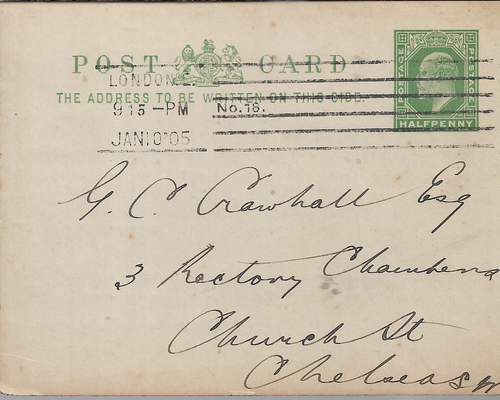 London 21.15 Uhr 10. Januar 1905 Nr. 18 MASCHINENSTEMPEL AUF KEVII 1/2d POSTKARTE REF 4148