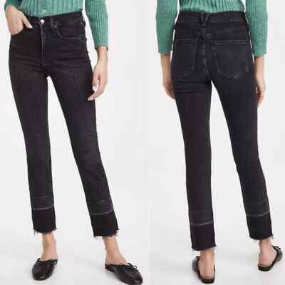 VERONICA BEARD Ryleigh Slim Straight High Rise Washed Onyx Jeans 24/00 UK 2 XXS