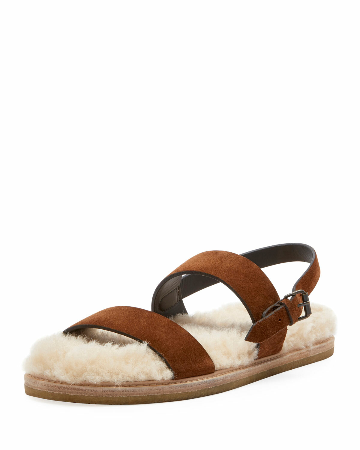 Saint Laurent Joan Noe sandali bassi scamosciati con plantare in shearling taglia 41