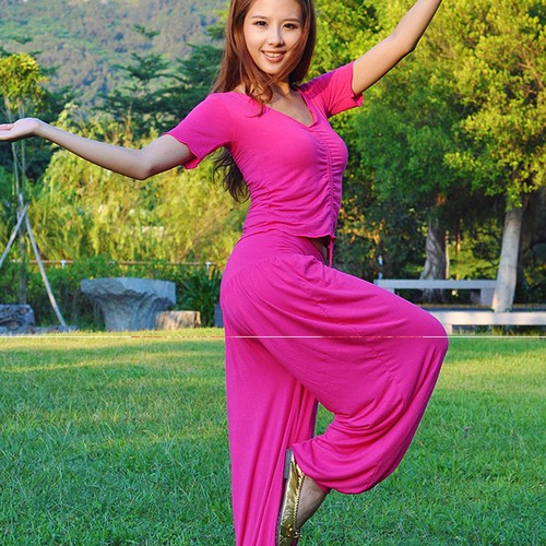 C818 Bauchtanz Kostüm mit 2 Teile Oberteil Top + Hose Belly Dance Yoga - Picture 2 of 5