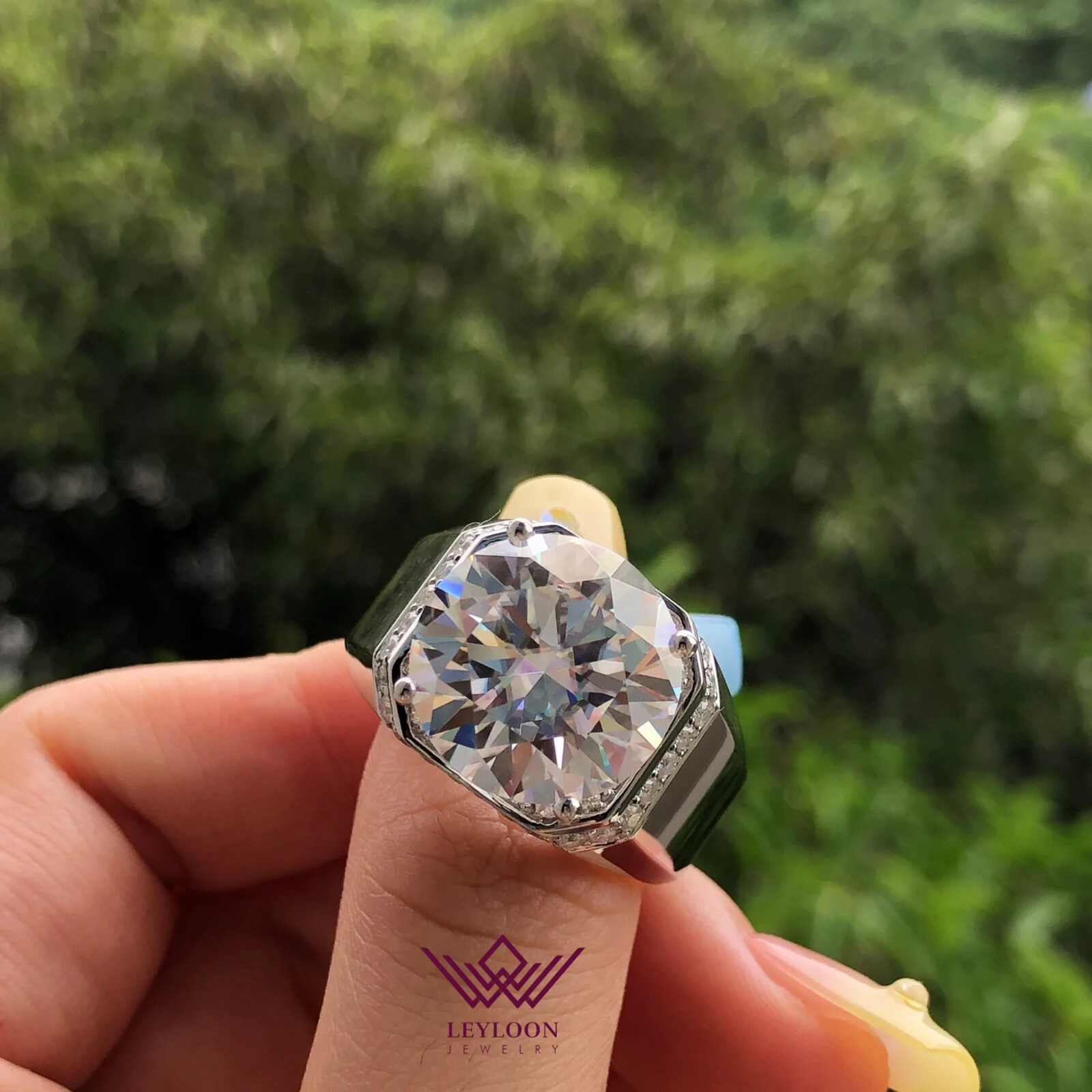 13 Carat D Color Round Cut Moissanite Double Halo Platinum 950 Ring