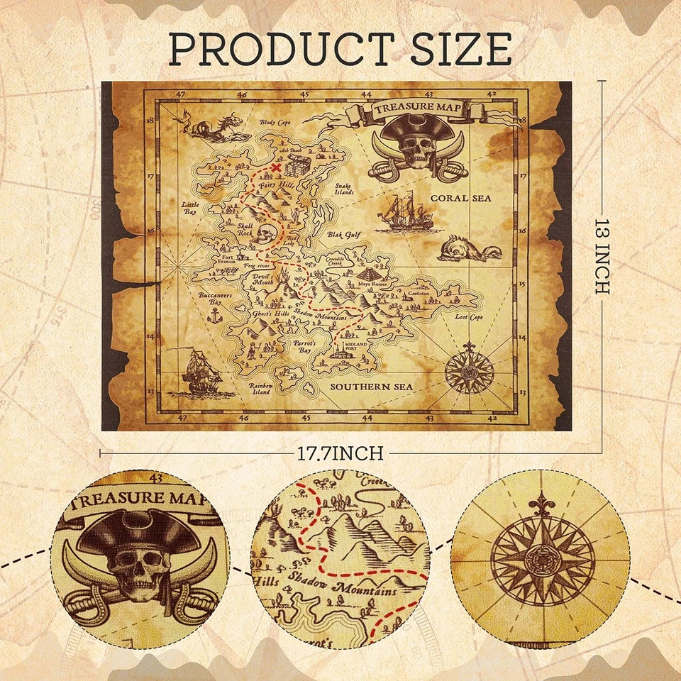 Mapa del Tesoro Pirata 4 Piezas Aventura Mapa del Tesoro De Colección para Fiesta Pirata Sup Foto 2 de 4