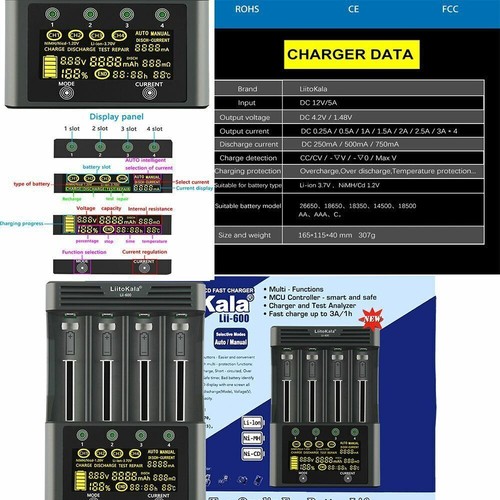 LiitoKala Lii-600 Battery Charger 4 Channel Li-ion For Rechargeable Batteries - Picture 8 of 14