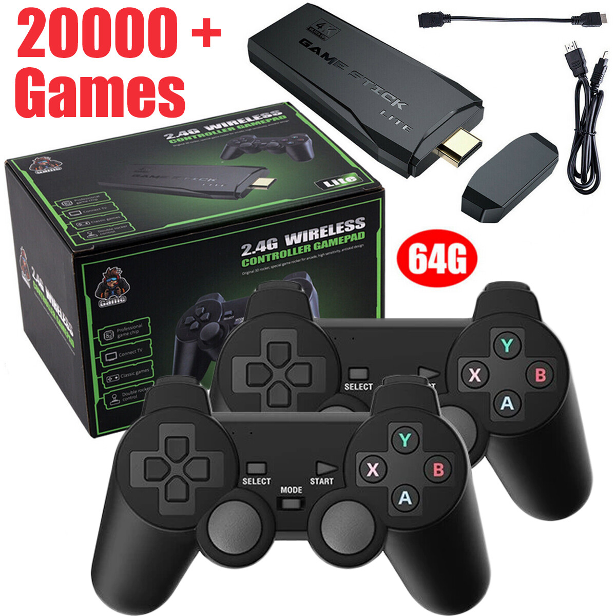 Game Stick Console de jeu rétro 4K avec plus de 60 000 jeux intégrés, appareil vidéo TV Plug & Play pour tout le monde (256 Go