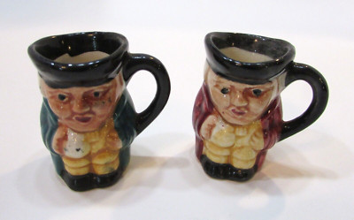2 Vintage Shorter Son Pottery Hand Painted 2.25'' Toby Mugs Staffordshire England