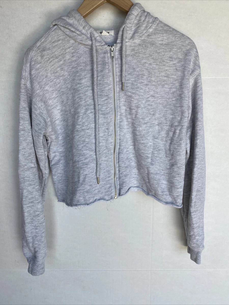 GARAGE WOMEN S HOODED CROPPED ZIP UP SWEATSHIRT GREY XS eBay
