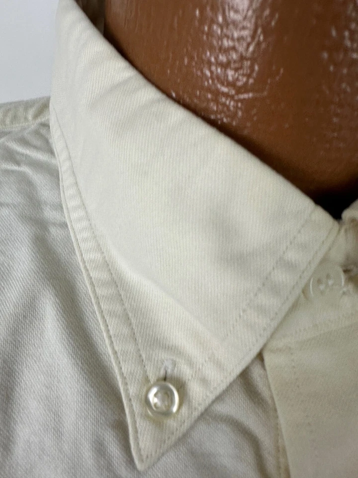 Camisa Oxford Lands End Supima Hyde Park Hombres 17 36 XL Alta Marfil Peso Medio Preppy Foto 3 de 4