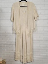 Vtg Linda Lundstrom sz Woven Linen Blend Dress and jacket lace trim Cottagecore