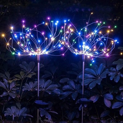Solar Garden Lights 2 Pack,Fairy Firework Lights for Outdoor Yard Planter Pat...