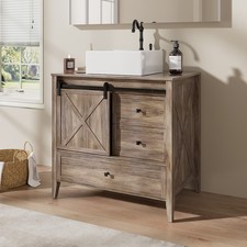 36" Small Bathroom Vanity Storage Cabinet Freestanding w/Sink Set Light Gray