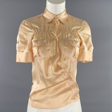 PRADA Size 4 Orange Silk Short Sleeve Blouse