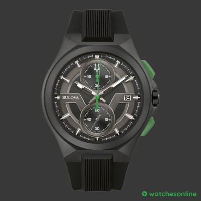 Bulova Maquina Men's Quartz Chronograph Calendar Black Green Watch 46MM 98B381