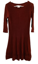 Max Studio Womens Sweater Dress Medium Orange Crochet 3/4 Sleeve Office Casual