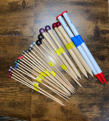 Bamboo Knitting Needle Set of 11 - Sizes 4 to 35 US + Plastic set.  All New.