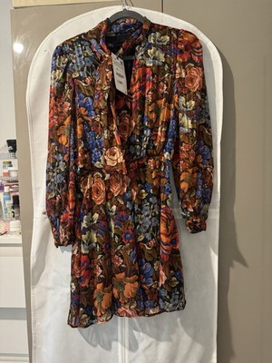 Zara Mini Dress With Long Sleeve, Size XS, Colorful Floral Print , New With Tag