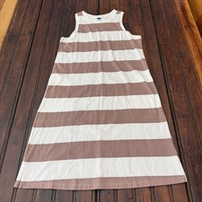 Old Navy Womens Brown White Striped Sleeveless Pocket Cotton Midi Dress S Tall